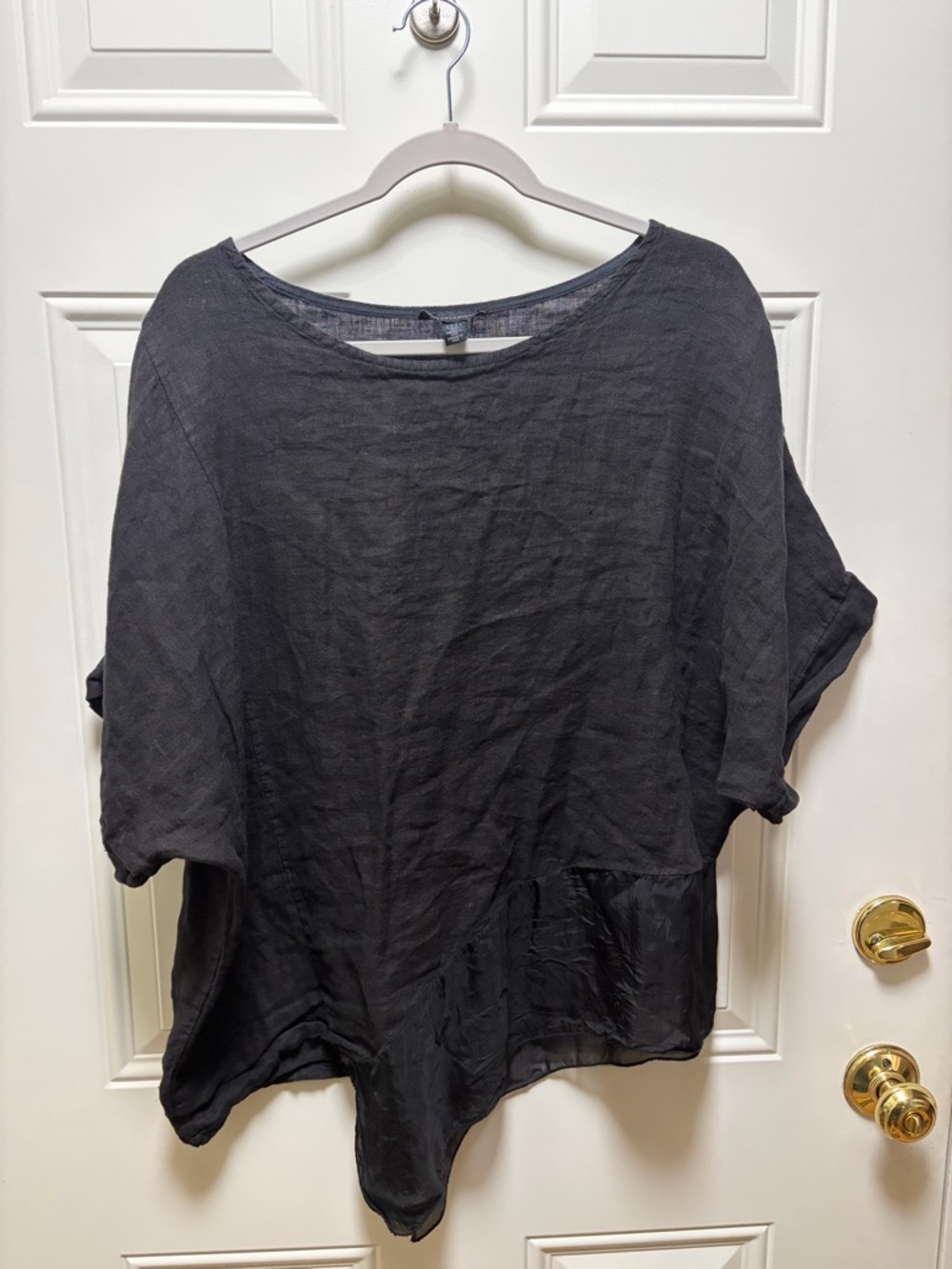 Saks Fifth Ave Black 100 % Linen drop shoulder asmetrical hem oversized Top M